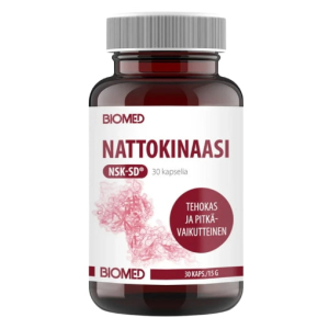 Nattokinaasi NSK-SD on entsyymi, joka tukee sydämen ja verenkierron hyvinvointia. Japanilaisesta natto-perinneruoasta eristetty nattokinaasientsyymin hyödyt kapselimuodossa. Vahvan nattokinaasin vaikutukset ovat pitkäkestoiset. Lue Biomedin nattokinaasi kokemuksia.